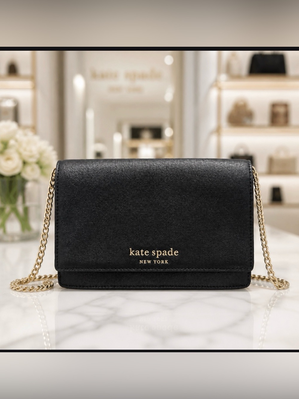 kate spade Black Crossbody Bag with Gold Chain